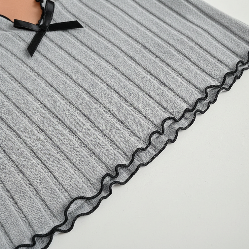 Damen-Pyjama-Set gestreift mit Rüschensaum entspannte Passform