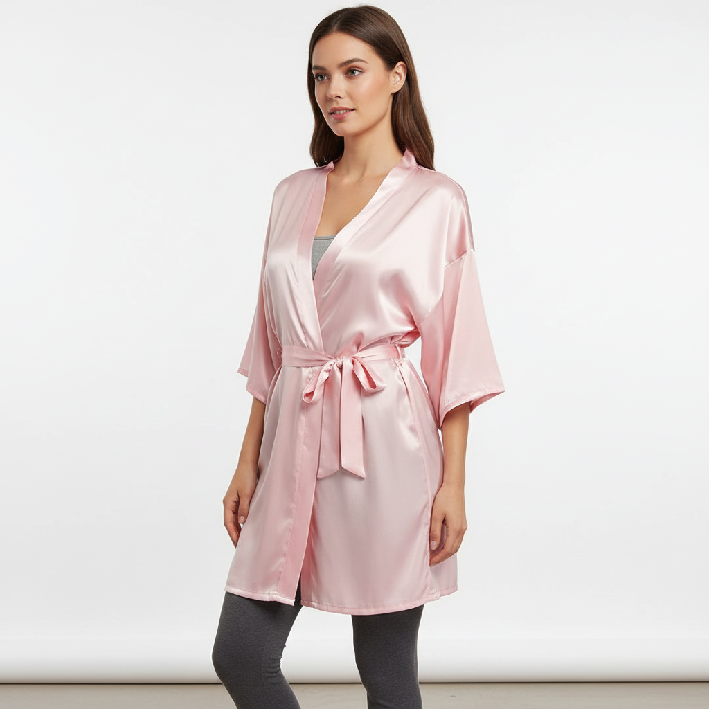 Kurzer Kimono-Bademantel leicht mit verstellbarem Bindewaist