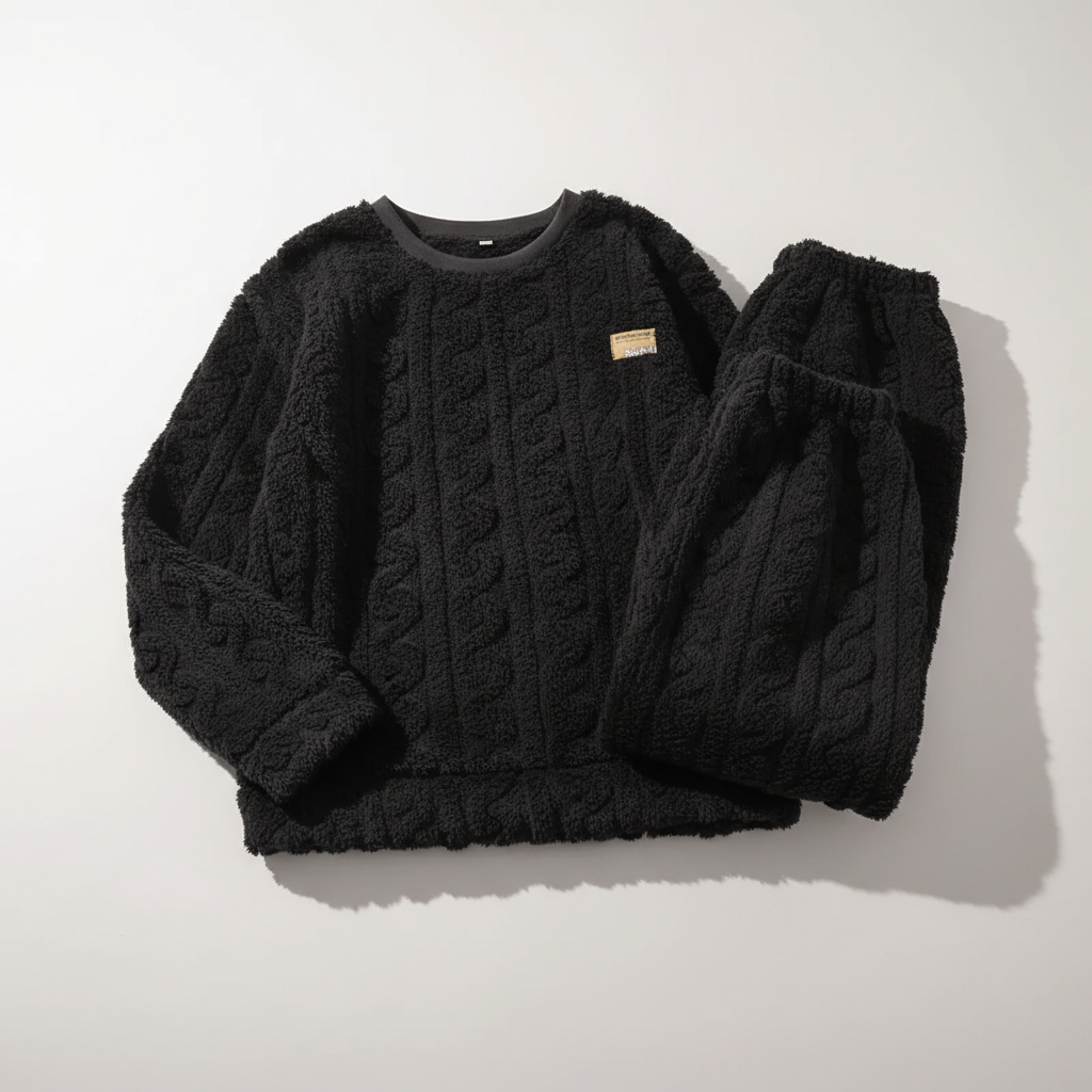 Plüschiges Pyjama-Set mit Langarm und floralem Muster