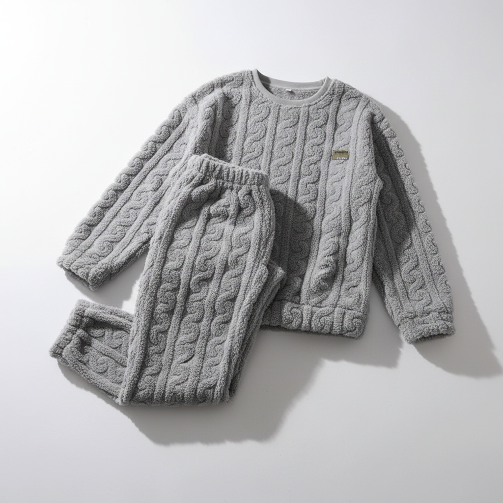 Plüschiges Pyjama-Set mit Langarm und floralem Muster