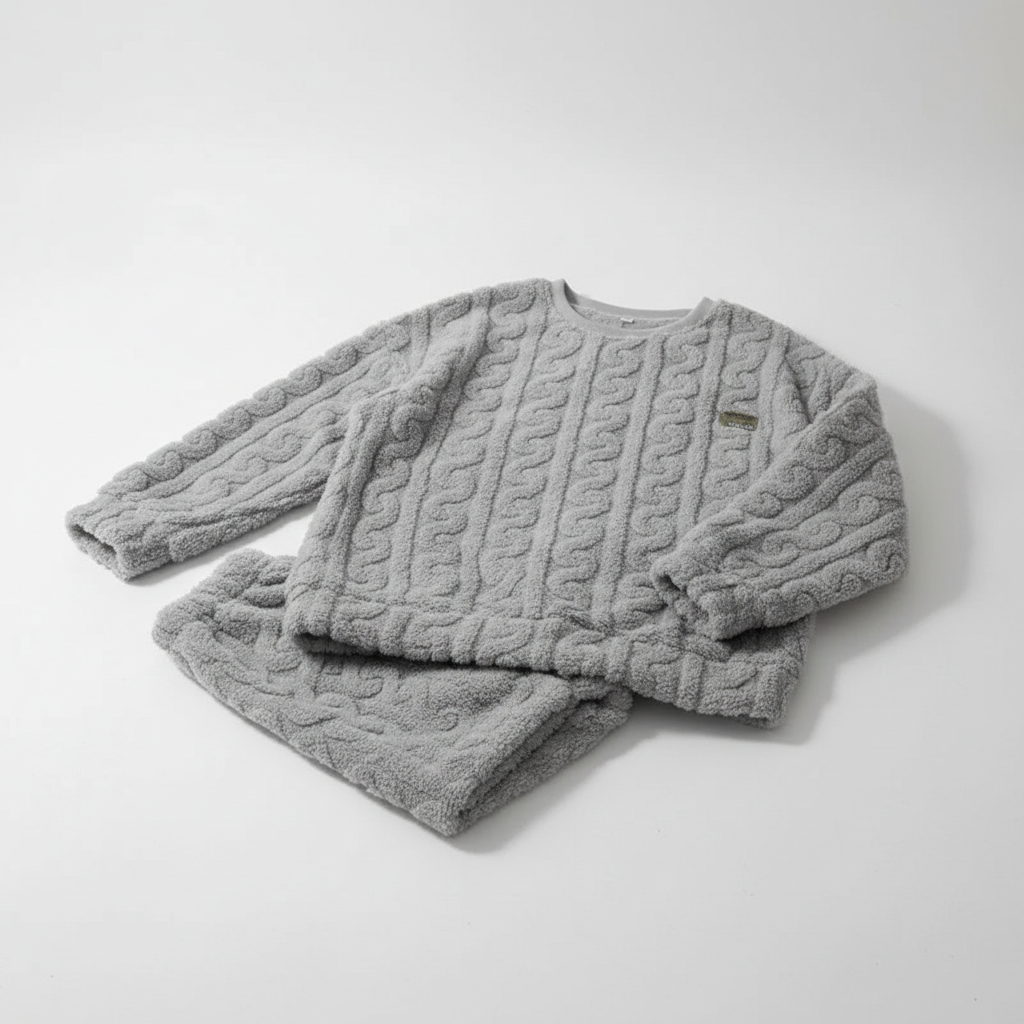 Plüschiges Pyjama-Set mit Langarm und floralem Muster
