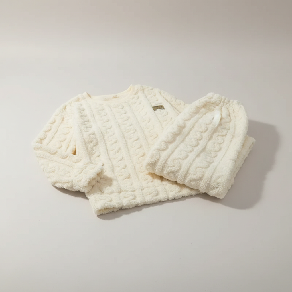 Plüschiges Pyjama-Set mit Langarm und floralem Muster