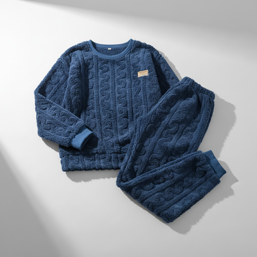 Plüschiges Pyjama-Set mit Langarm und floralem Muster