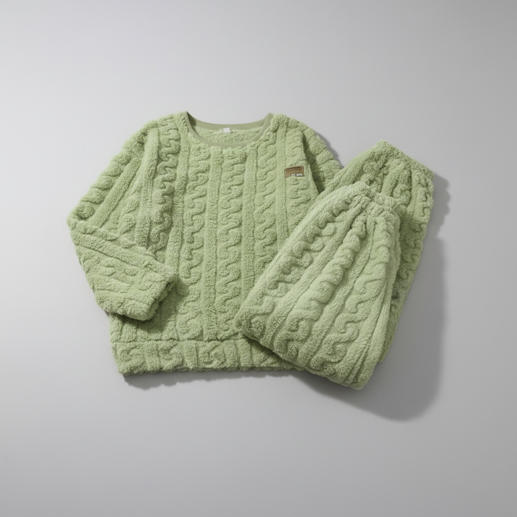 Plüschiges Pyjama-Set mit Langarm und floralem Muster