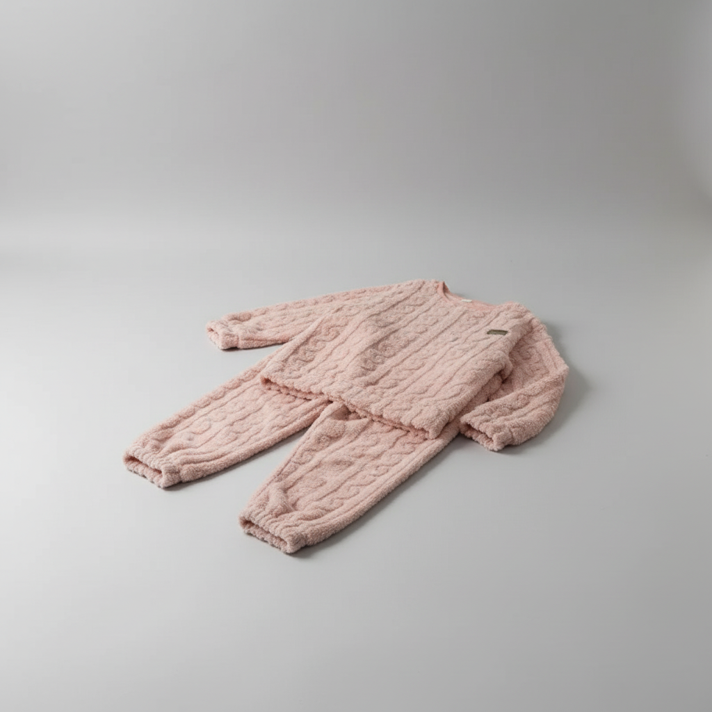 Plüschiges Pyjama-Set mit Langarm und floralem Muster