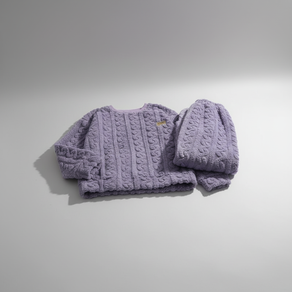 Plüschiges Pyjama-Set mit Langarm und floralem Muster