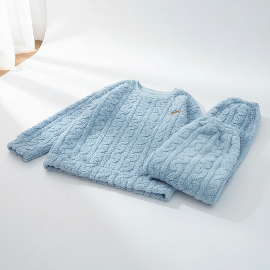 Plüschiges Pyjama-Set mit Langarm und floralem Muster
