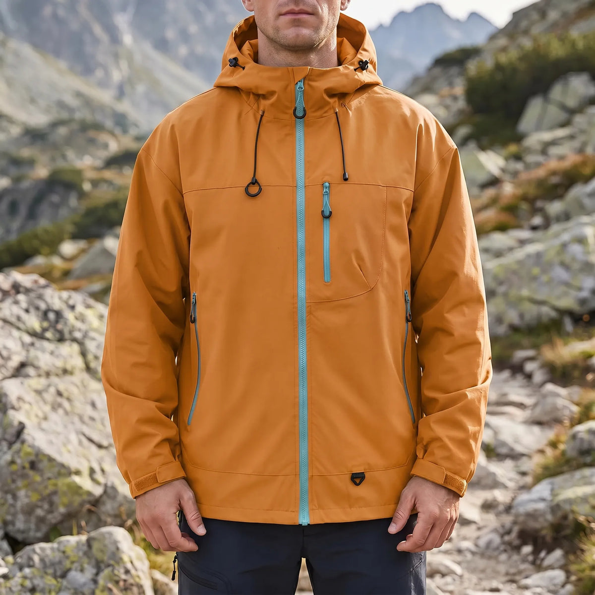 Leichte Kapuzen-Windjacke wasserabweisend mit Reissverschlusstaschen