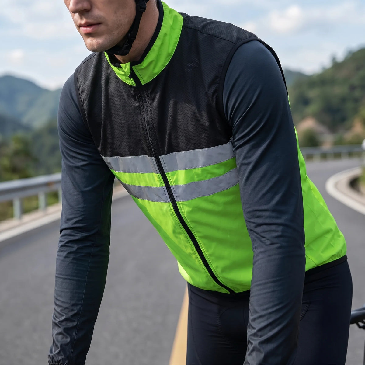 Leichte Fahrrad-Windbreaker mit reflektierenden Bruststreifen und verlängertem Rückenzipfel