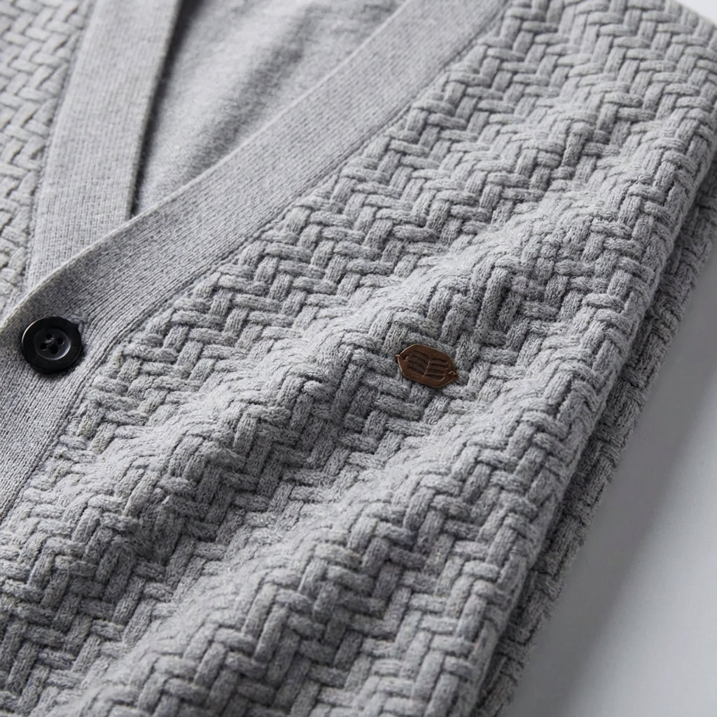 Herren Strickjacke V-Ausschnitt Knopfleiste strukturiertes Vorderteil