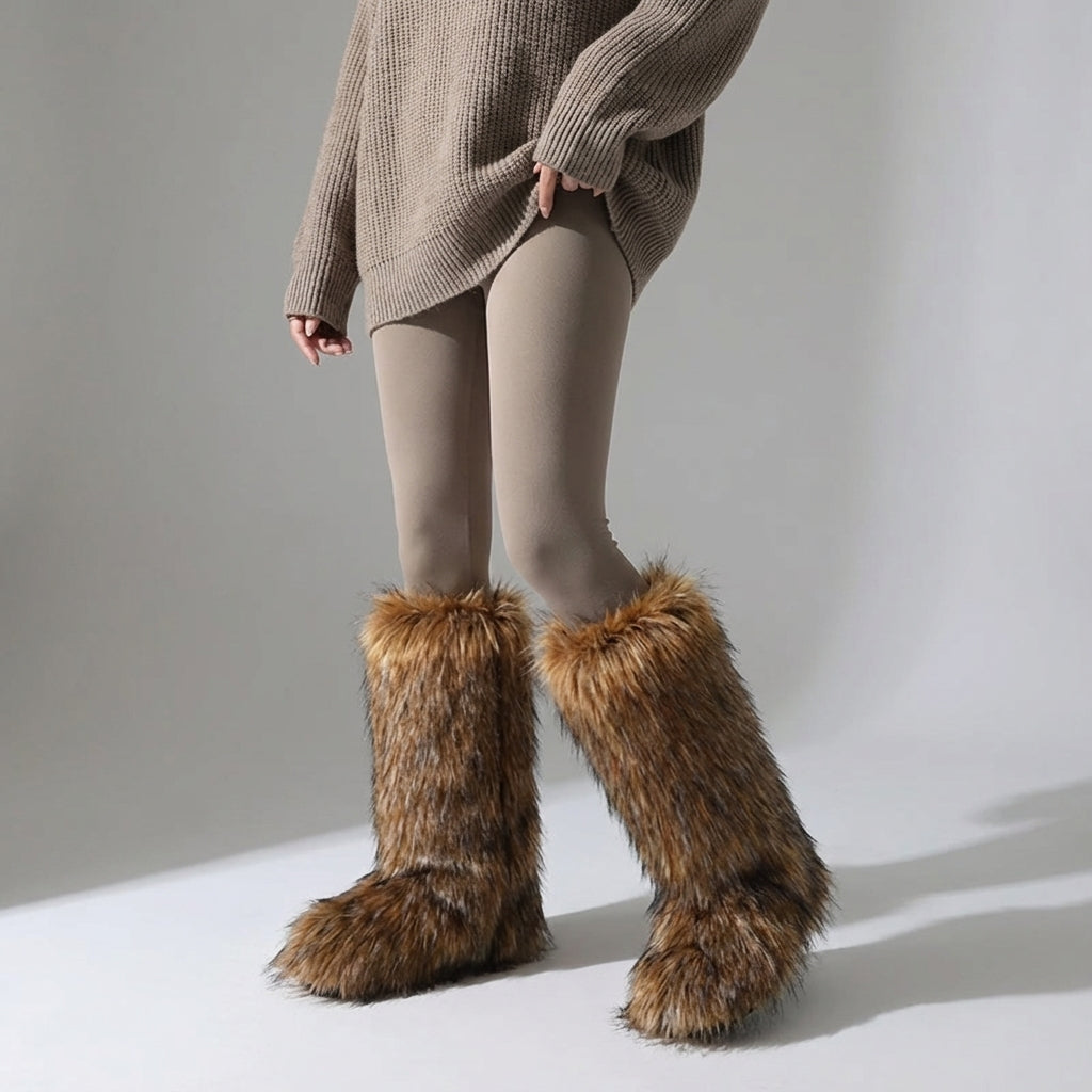 Knöchelhohe Flauschstiefel Damen Winterstiefel plüschig warm Slip-on