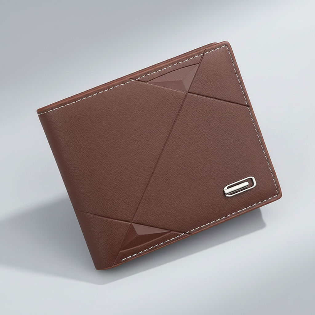 Kompakte Bifold-Geldbörse schlankes Kartenfach geometrisches Nahtdesign