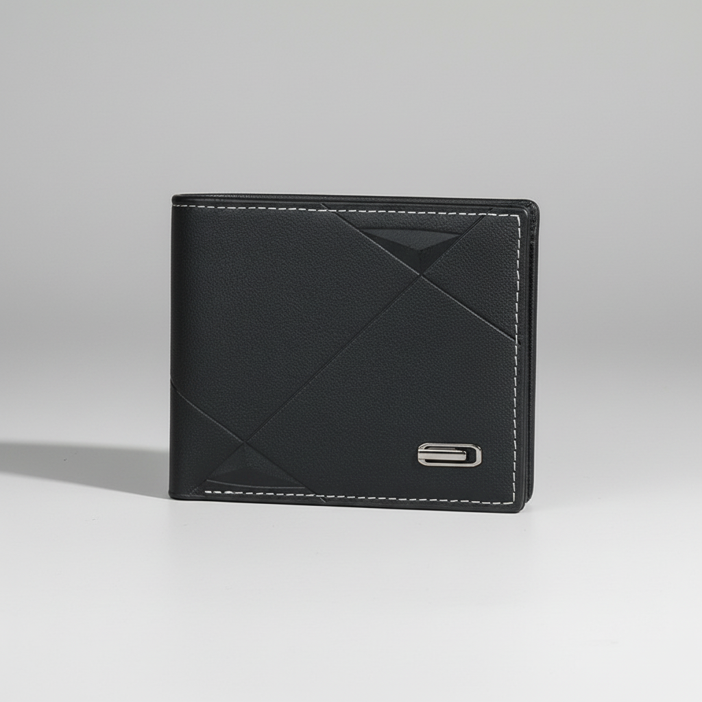 Kompakte Bifold-Geldbörse schlankes Kartenfach geometrisches Nahtdesign