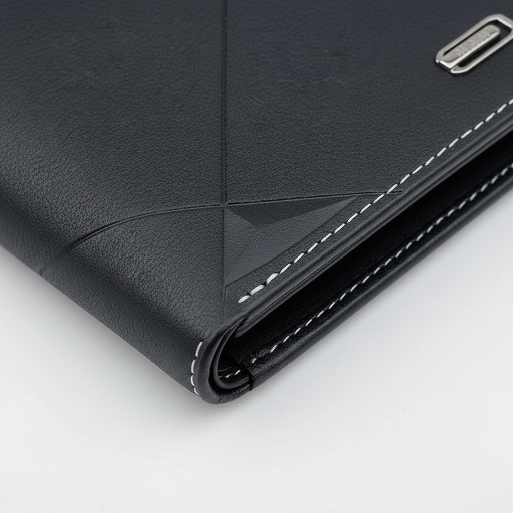 Kompakte Bifold-Geldbörse schlankes Kartenfach geometrisches Nahtdesign