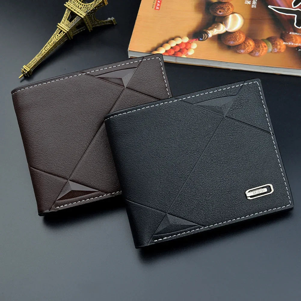 Kompakte Bifold-Geldbörse schlankes Kartenfach geometrisches Nahtdesign