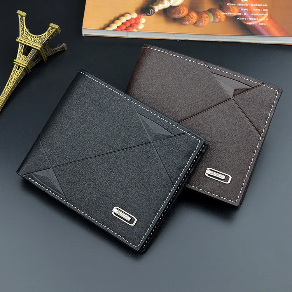 Kompakte Bifold-Geldbörse schlankes Kartenfach geometrisches Nahtdesign