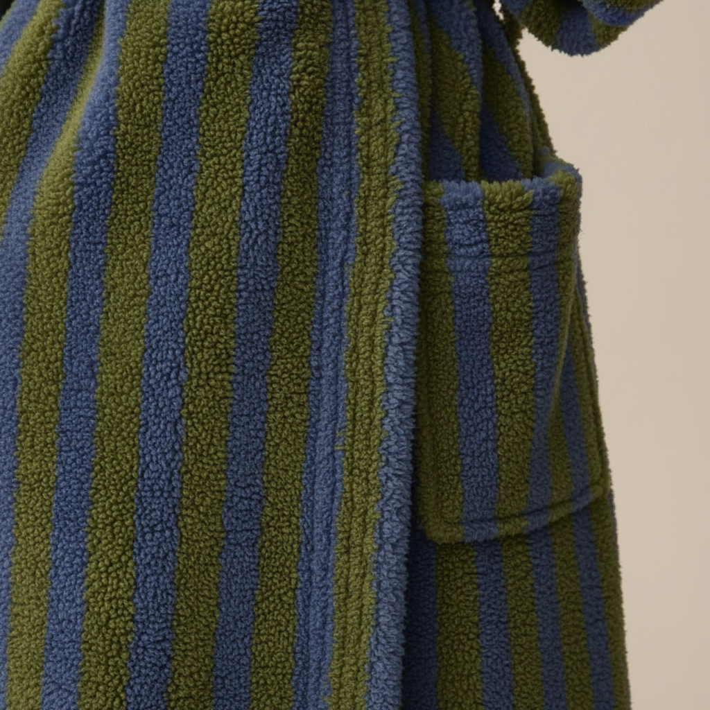 Langer Bademantel Polyester gestreift knöchellang warm