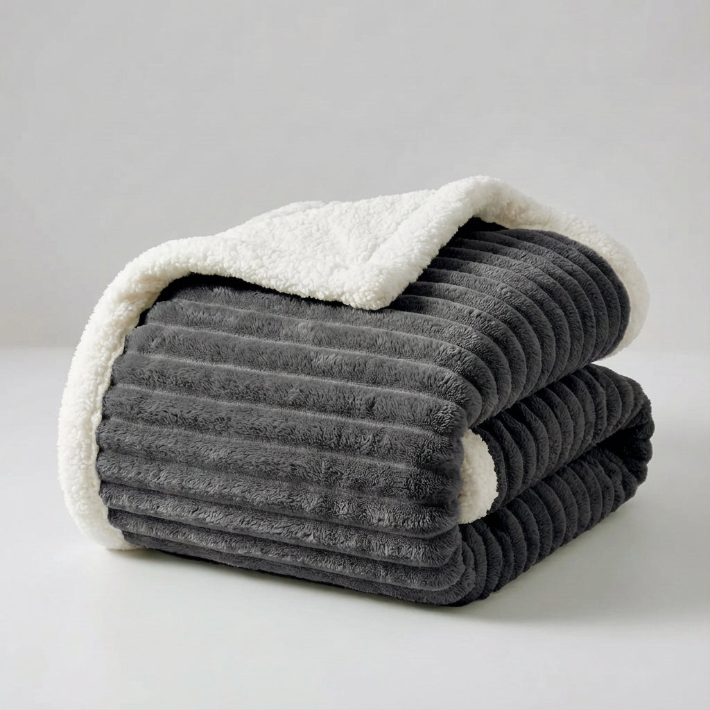 Dicke Plüsch-Wurfdecke Winter mit weichem Flor und Rippstruktur