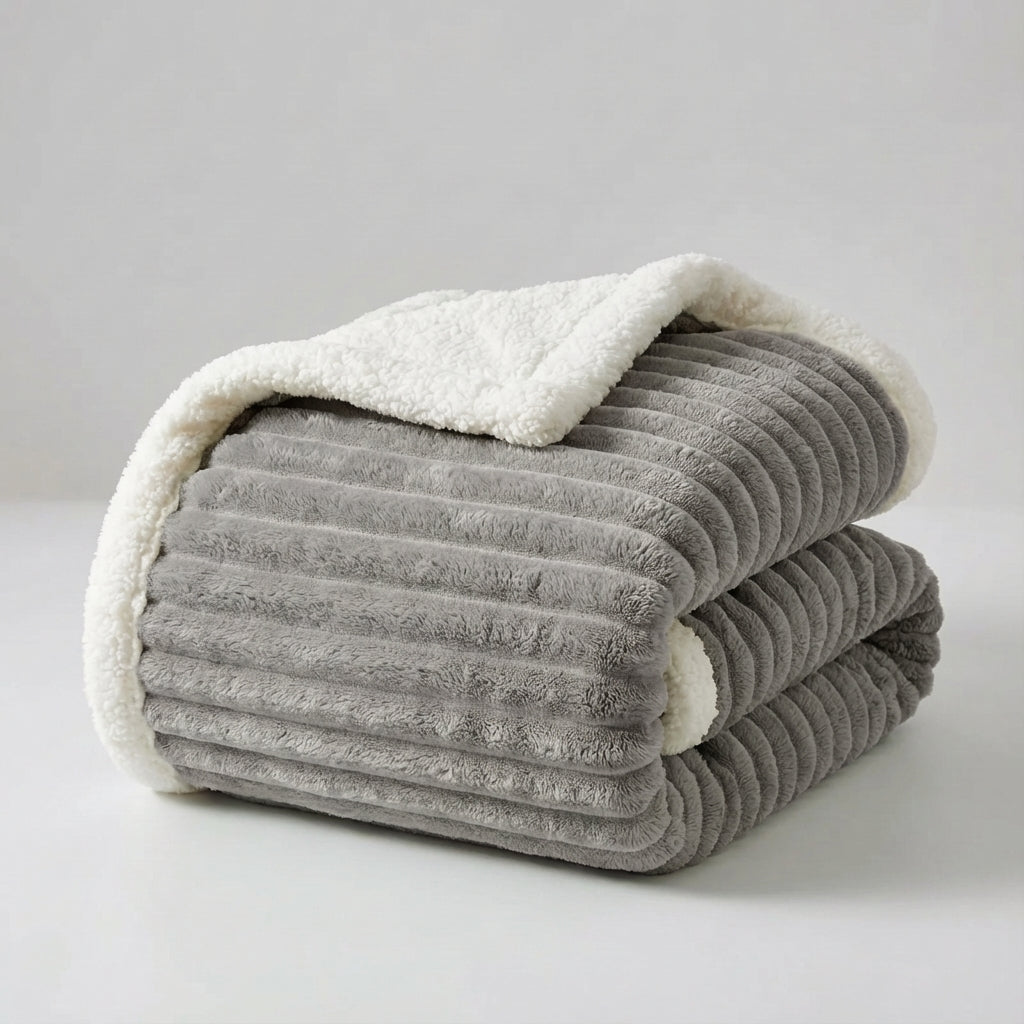 Dicke Plüsch-Wurfdecke Winter mit weichem Flor und Rippstruktur