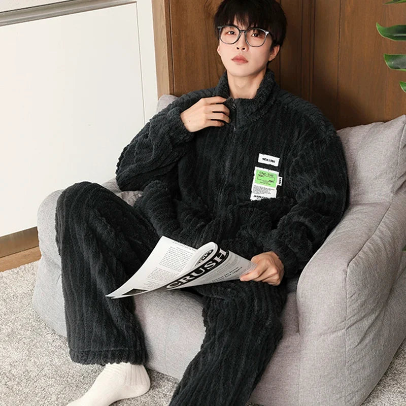 Herren-Pyjama-Set flauschig warm mit Reißverschluss