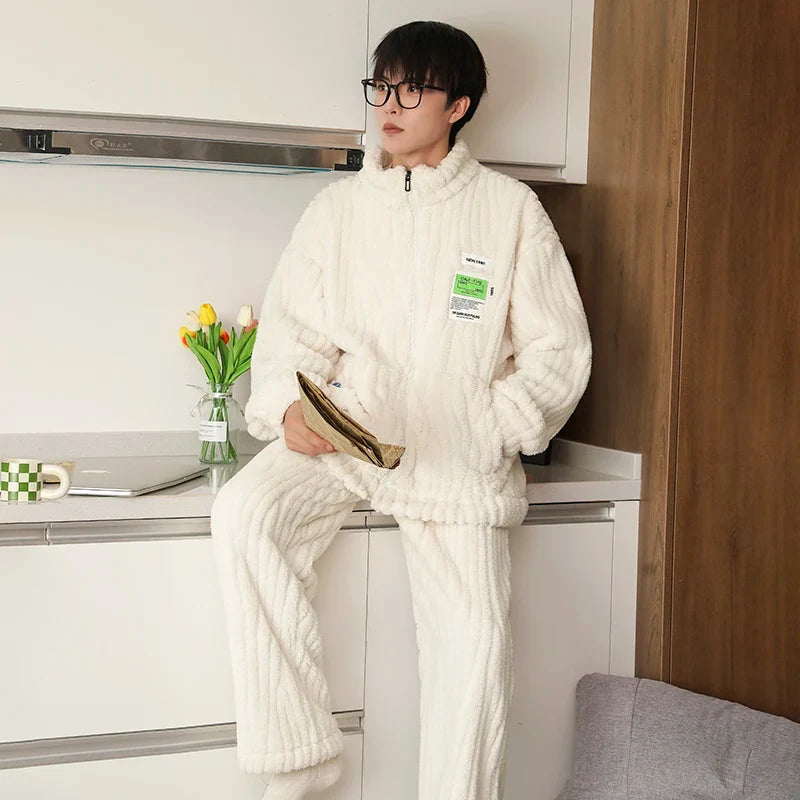 Herren-Pyjama-Set flauschig warm mit Reißverschluss