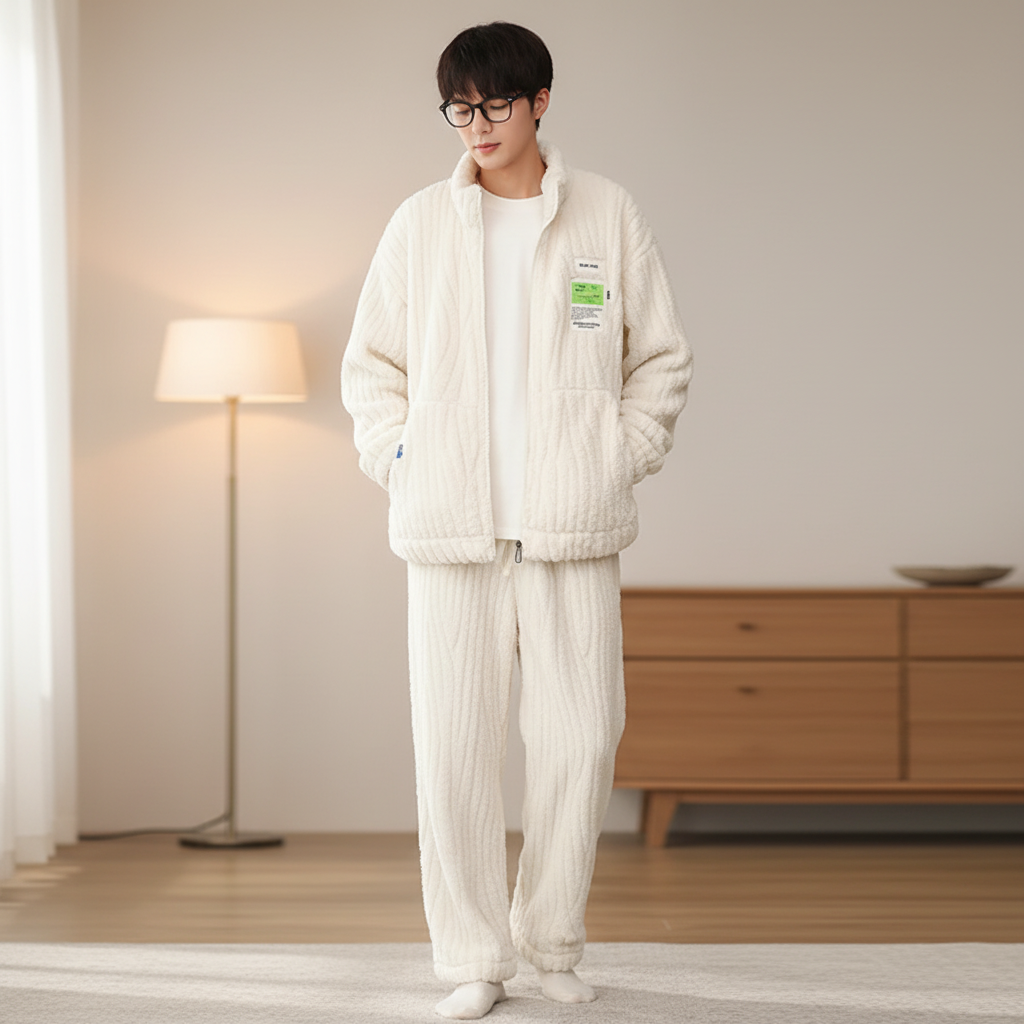 Herren-Pyjama-Set flauschig warm mit Reißverschluss