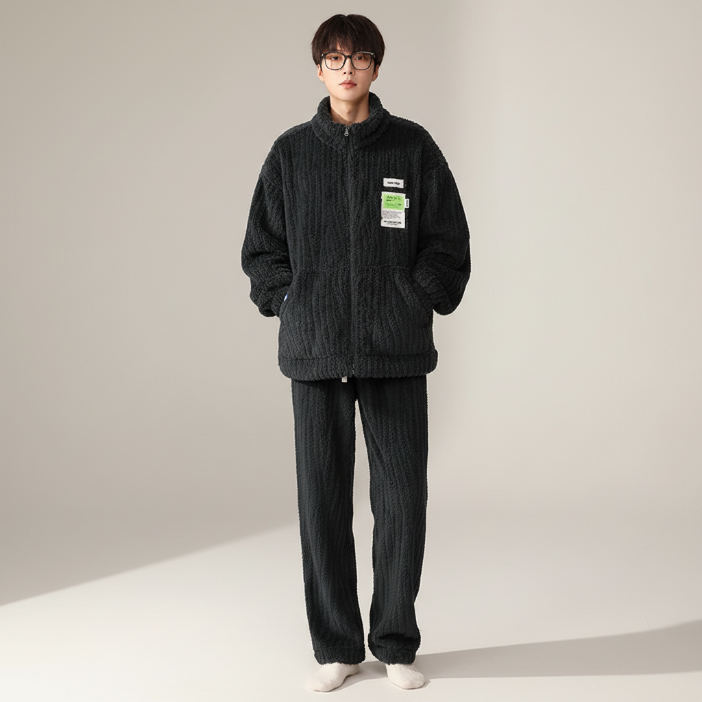 Herren-Pyjama-Set flauschig warm mit Reißverschluss