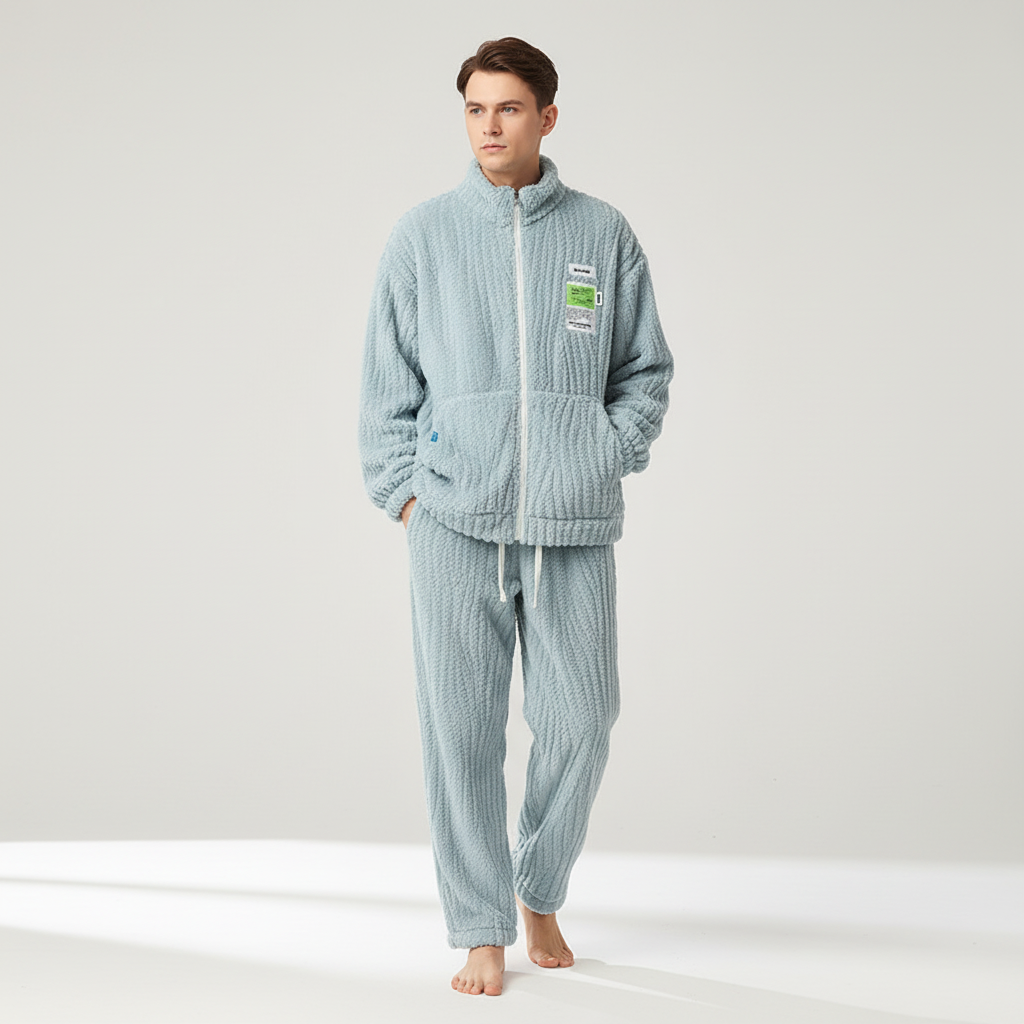 Herren-Pyjama-Set flauschig warm mit Reißverschluss