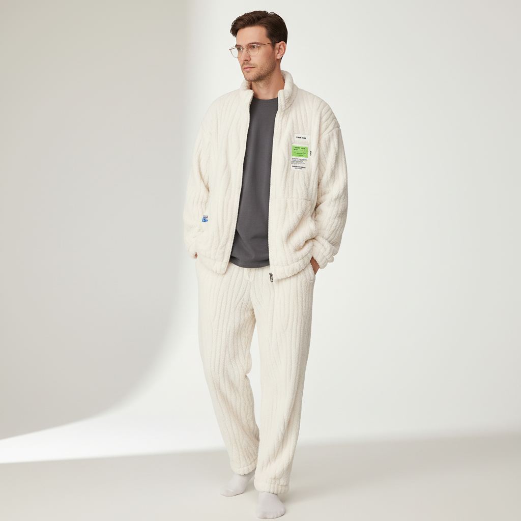 Herren-Pyjama-Set flauschig warm mit Reißverschluss