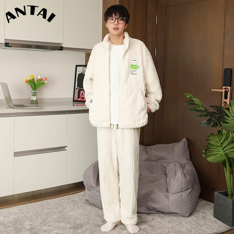 Herren-Pyjama-Set flauschig warm mit Reißverschluss