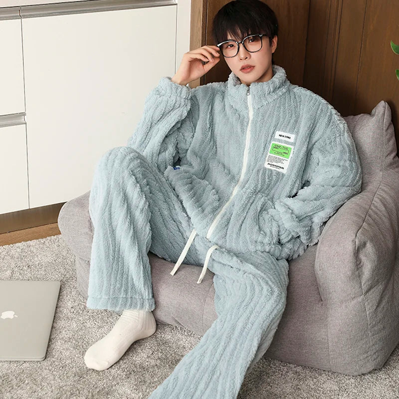 Herren-Pyjama-Set flauschig warm mit Reißverschluss