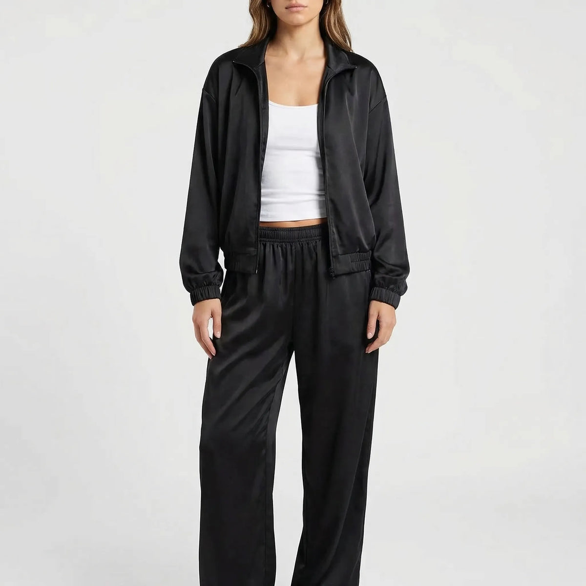 Damen Freizeitanzug mit Zip-Hoodie und Weitbein-Hose aus Spandex