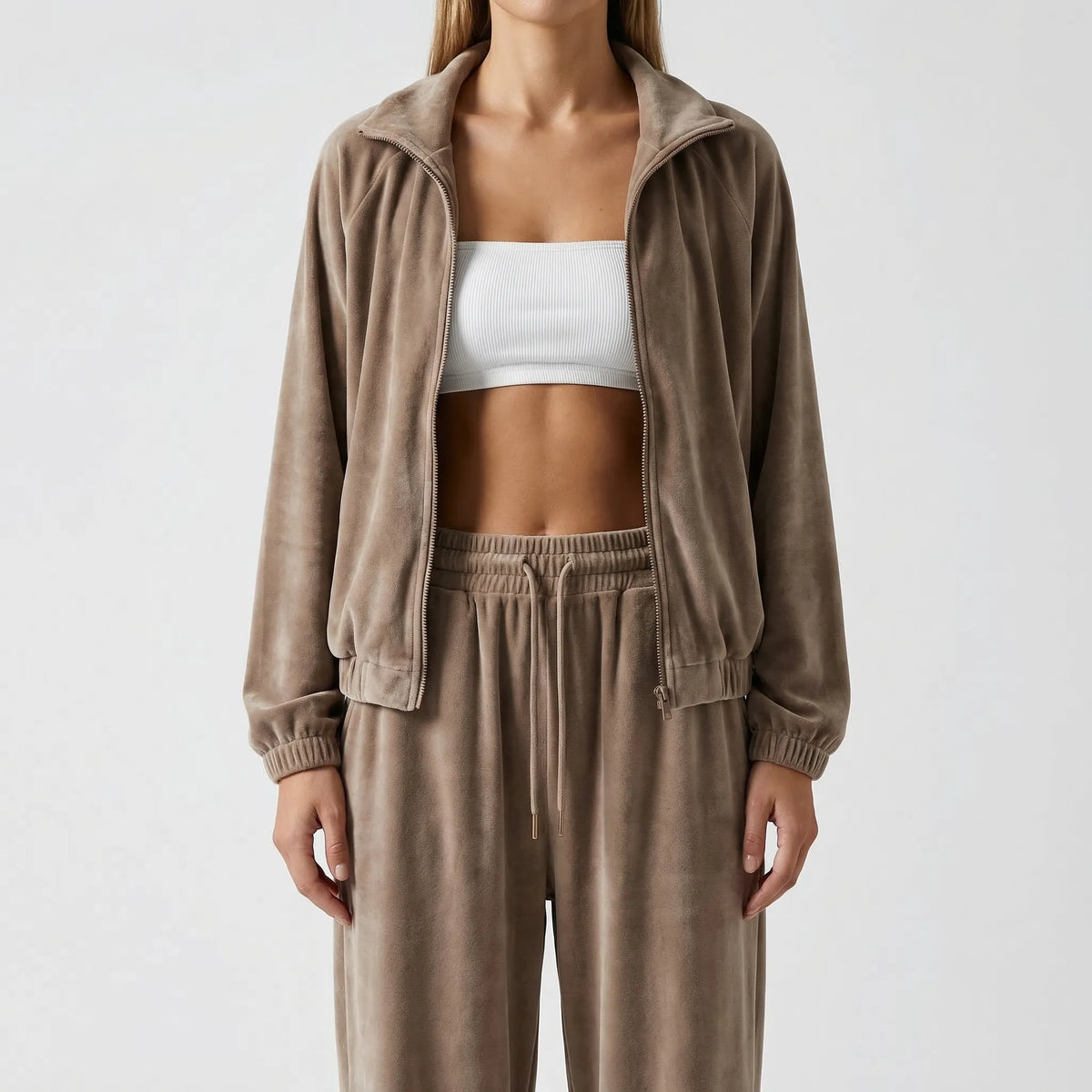 Damen Freizeitanzug mit Zip-Hoodie und Weitbein-Hose aus Spandex