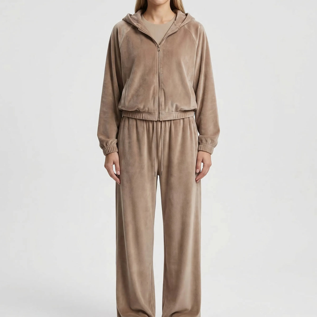 Damen Freizeitanzug mit Zip-Hoodie und Weitbein-Hose aus Spandex