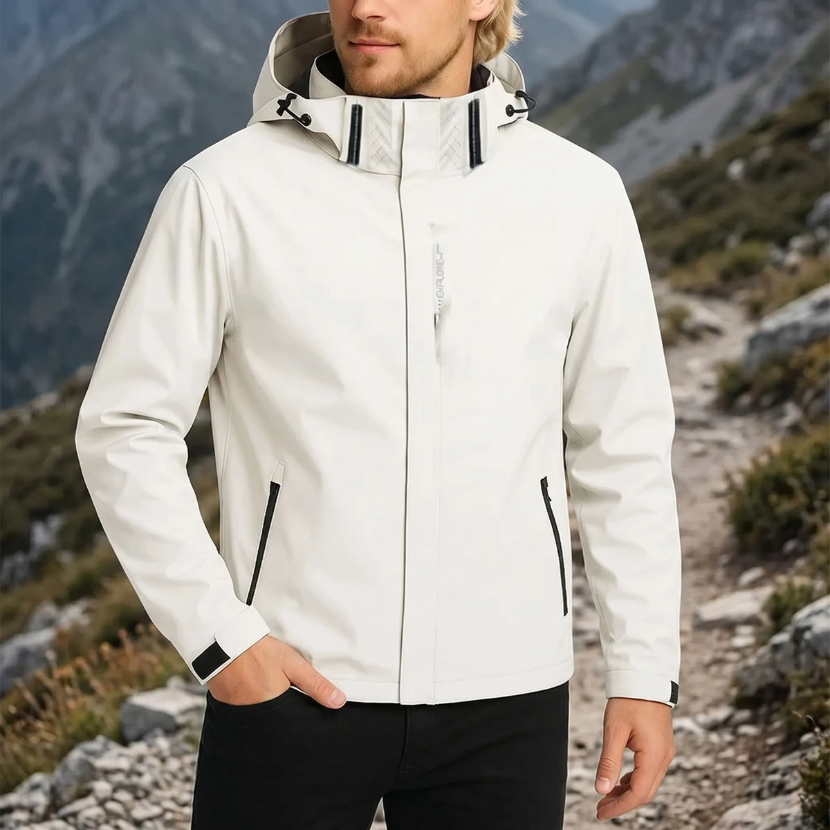 Leichte Kapuzen-Windbreaker mit verstellbaren Manschetten und Reißverschlusstaschen