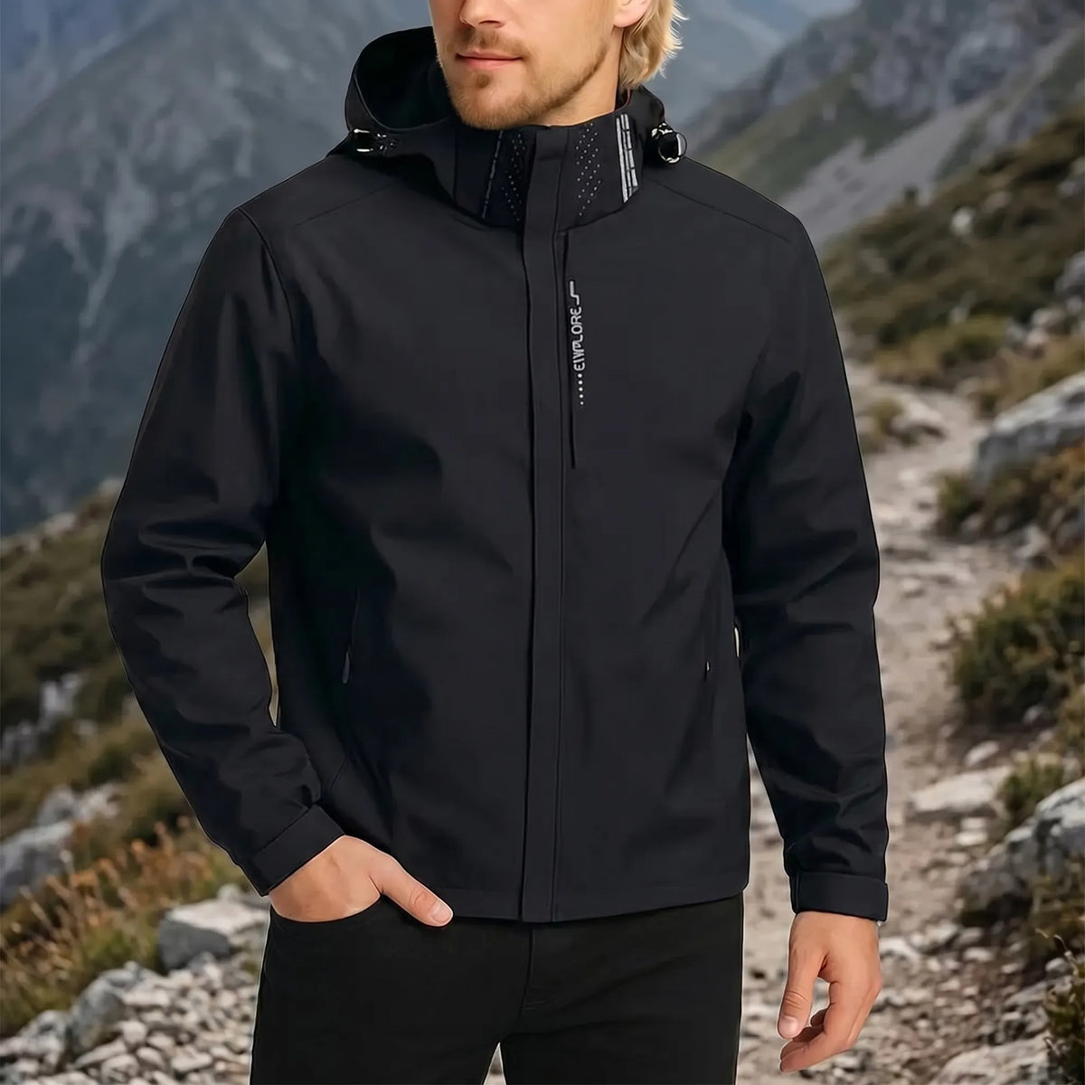 Leichte Kapuzen-Windbreaker mit verstellbaren Manschetten und Reißverschlusstaschen