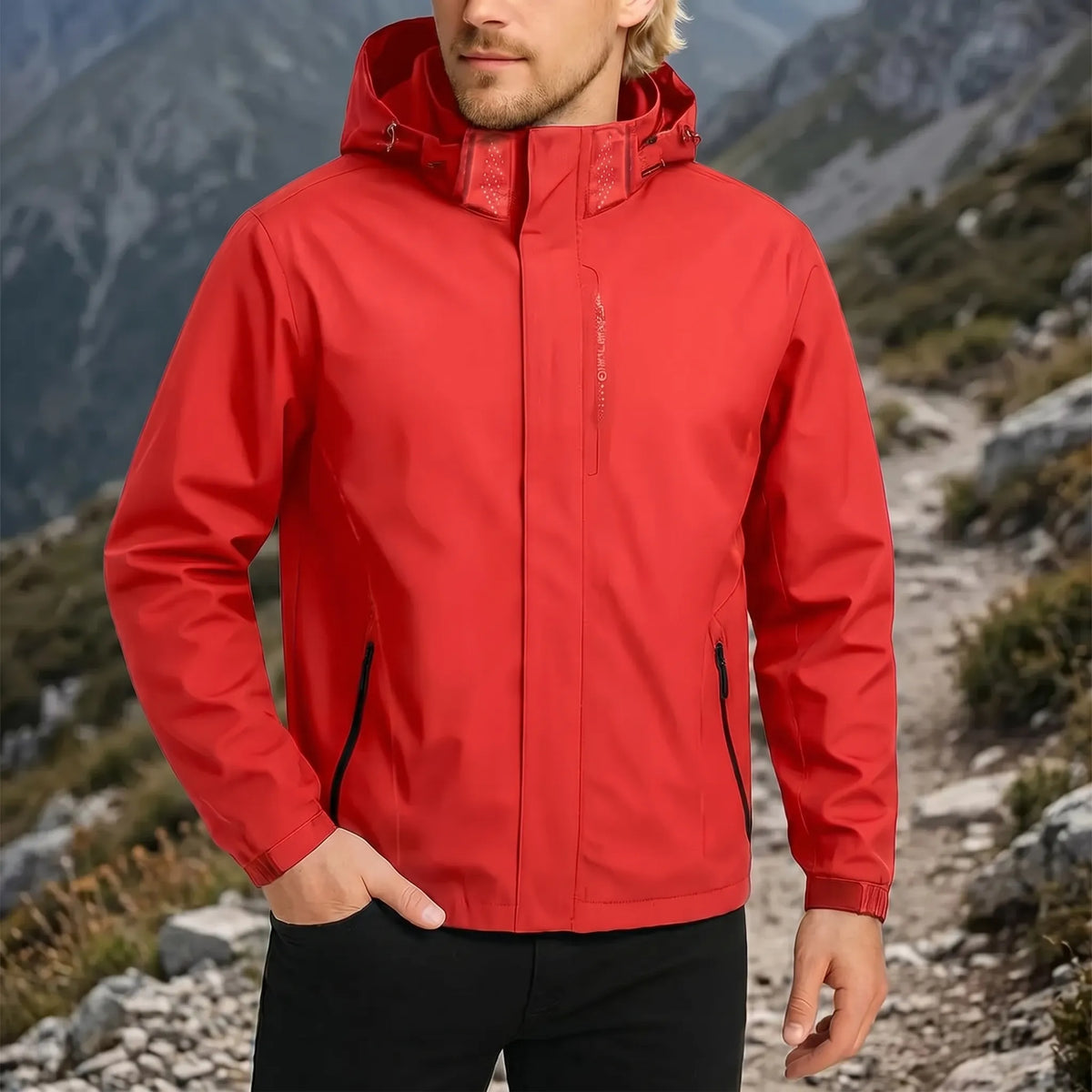 Leichte Kapuzen-Windbreaker mit verstellbaren Manschetten und Reißverschlusstaschen