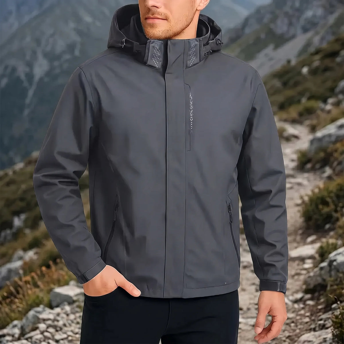 Leichte Kapuzen-Windbreaker mit verstellbaren Manschetten und Reißverschlusstaschen