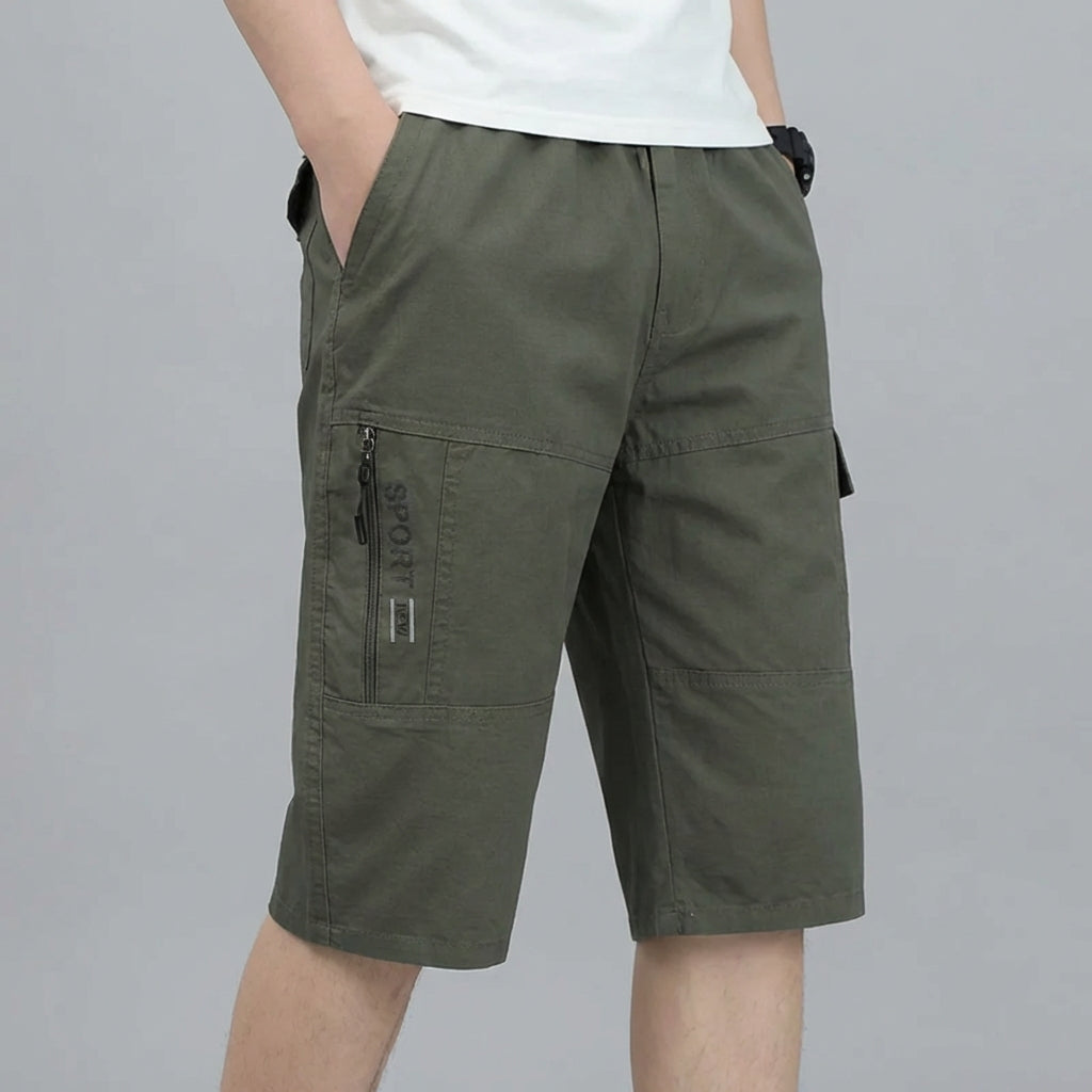 Herren Cargo-Shorts knielang mit großen Taschen elastischer Bund