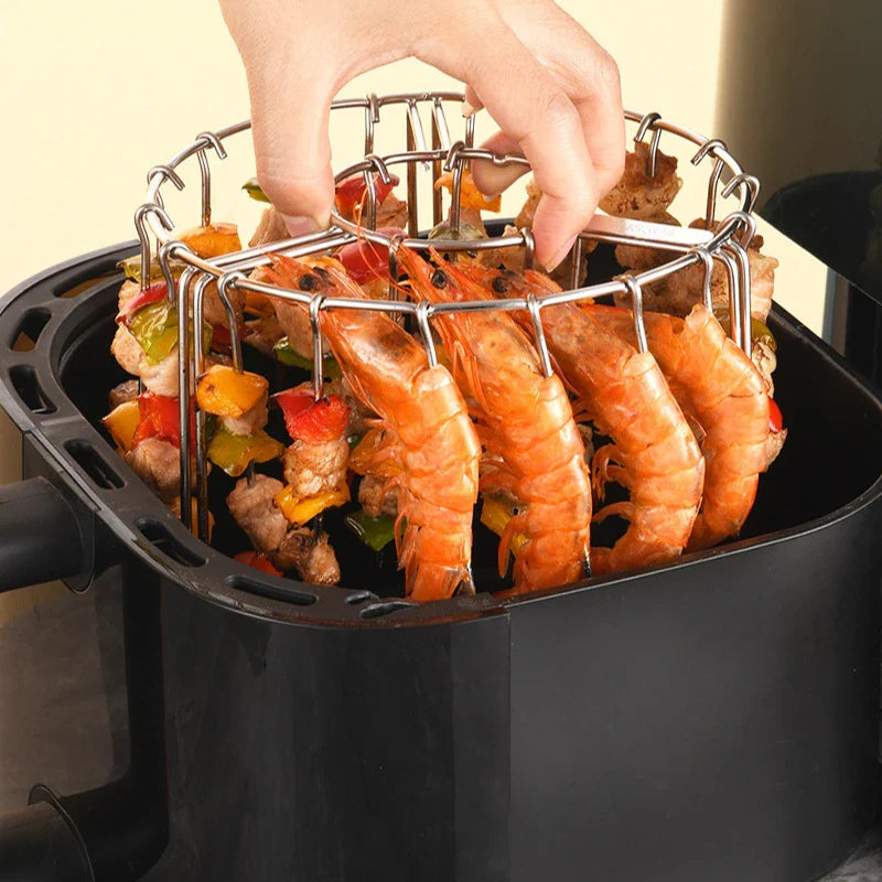 Vertikales Spiesser-Grillgestell mit Hakenkonstruktion für Heissluftfritteuse