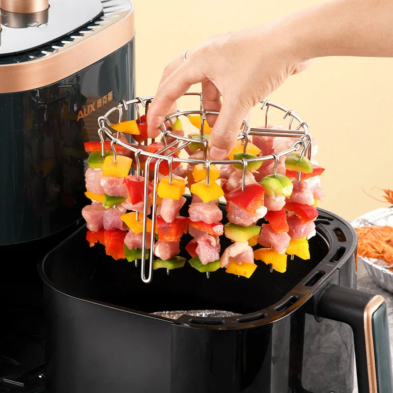 Vertikales Spiesser-Grillgestell mit Hakenkonstruktion für Heissluftfritteuse
