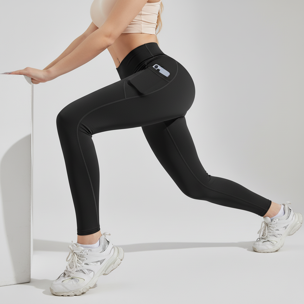 Hochbund-Leggings mit Seitentaschen und Vierwege-Stretch-Strick