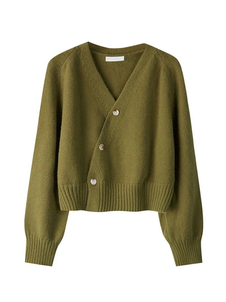 Damen-Cardigan asymmetrisch V-Ausschnitt strukturiertes Strickgewebe
