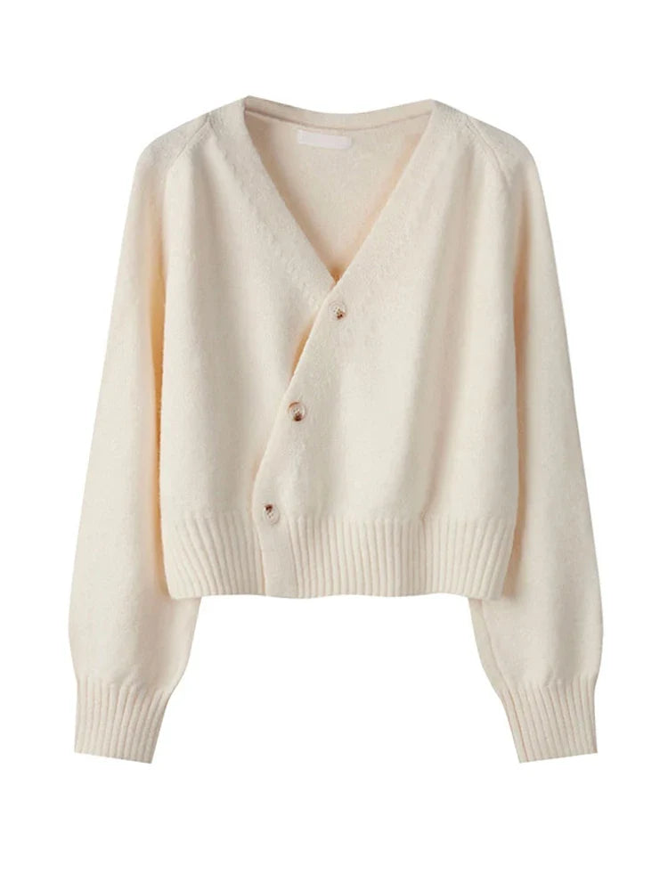 Damen-Cardigan asymmetrisch V-Ausschnitt strukturiertes Strickgewebe
