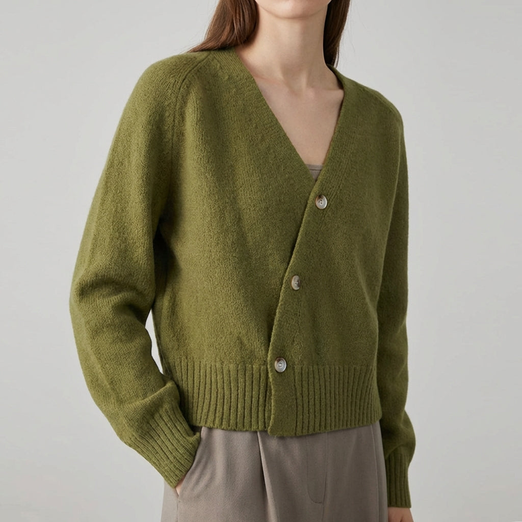 Damen-Cardigan asymmetrisch V-Ausschnitt strukturiertes Strickgewebe