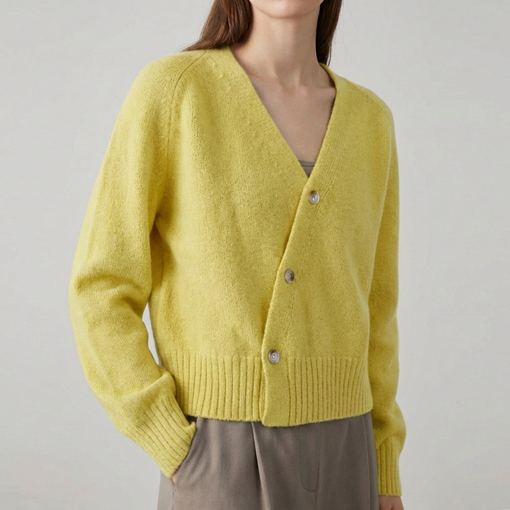 Damen-Cardigan asymmetrisch V-Ausschnitt strukturiertes Strickgewebe