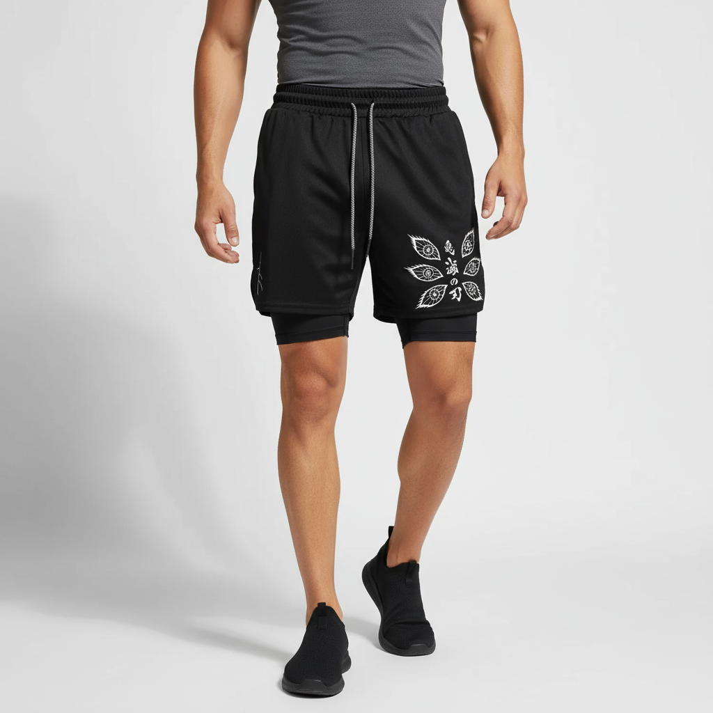 Zweiteilige Herren-Sportshorts mit atmungsaktivem Material und Grafik-Design
