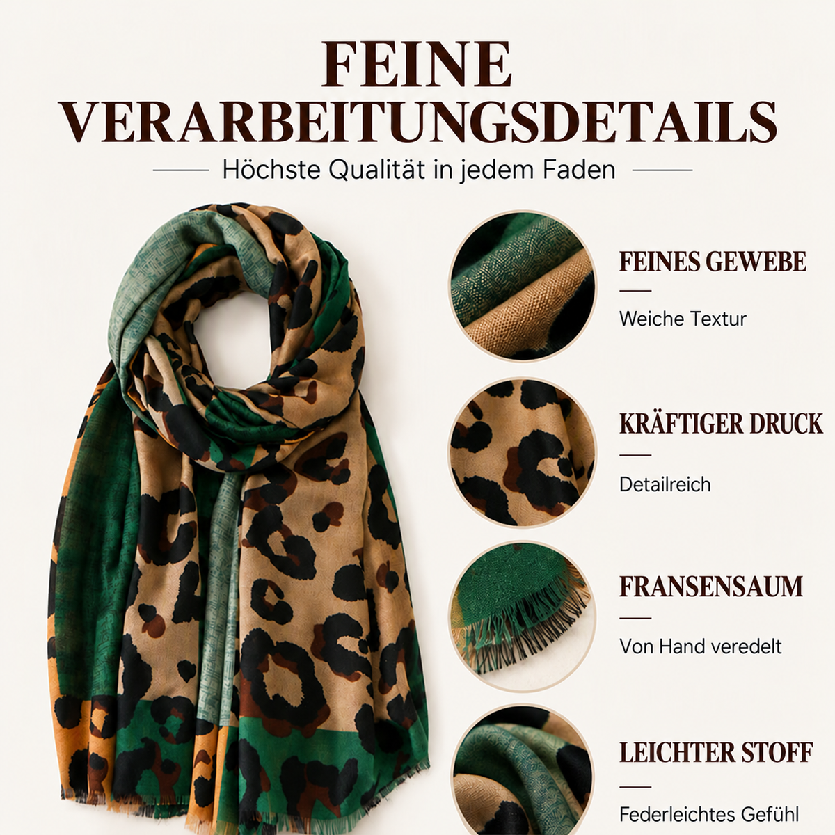 Camp Basel | Vielseitiger leichter Leoparden-Print Schultertuch Schal