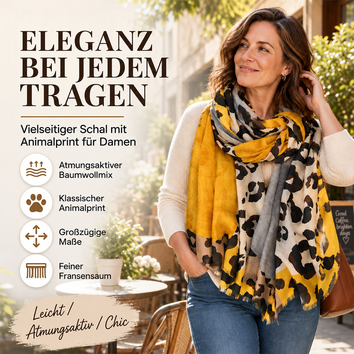 Camp Basel | Vielseitiger leichter Leoparden-Print Schultertuch Schal