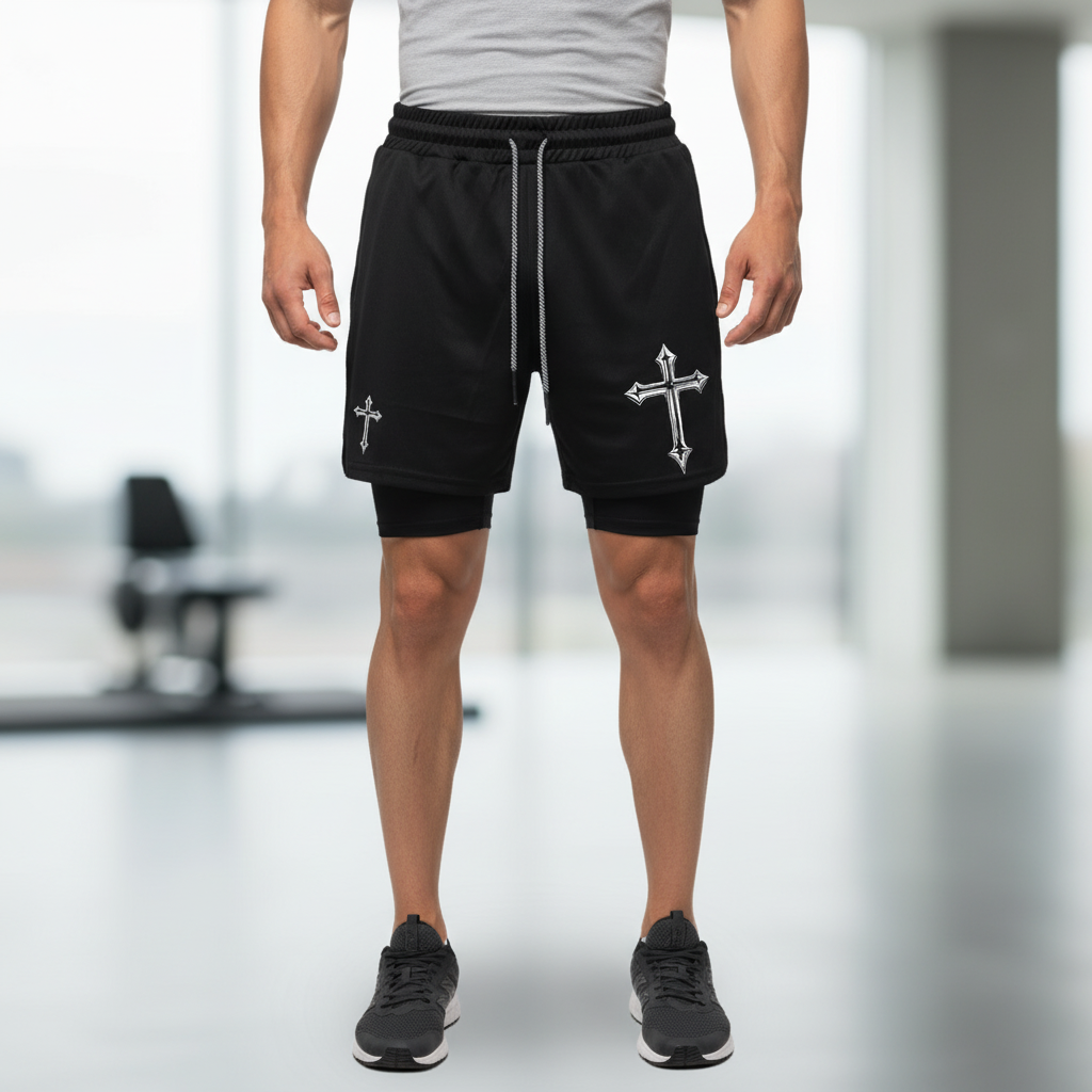 Herren 2-in-1 Sportshorts mit Kompressionshose und Handytasche